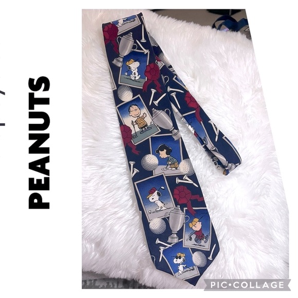 PEANUTS GOLF TEE TIME NOVELTY SILK NECKTIE SNOOPY CHARLIE BROWN LINUS LUCY - Picture 1 of 8